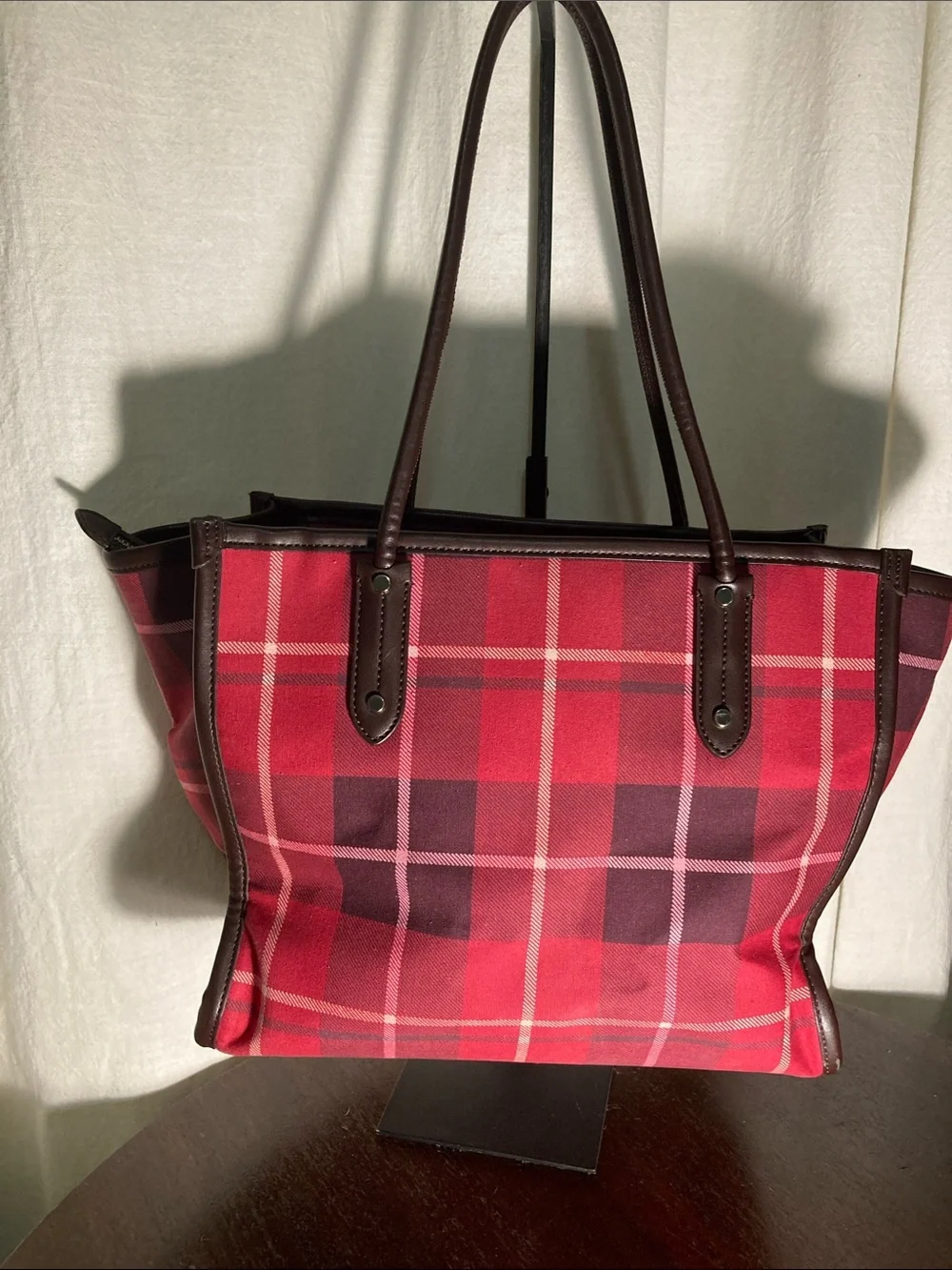 kate spade NY Ella Red and Burgundy Plaid Tote